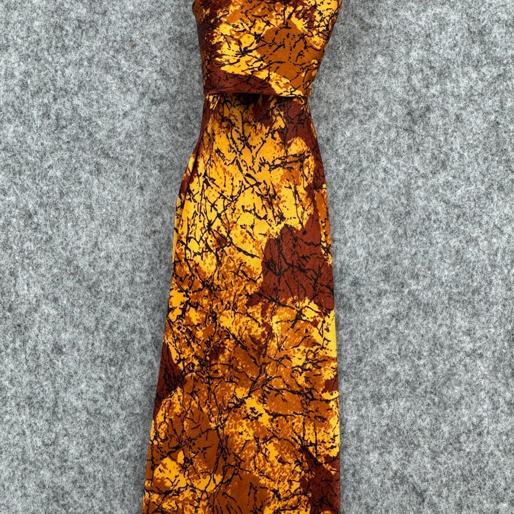 Vintage Fox Hill Necktie Mens OS Abstract Marble Brown Gold EUC